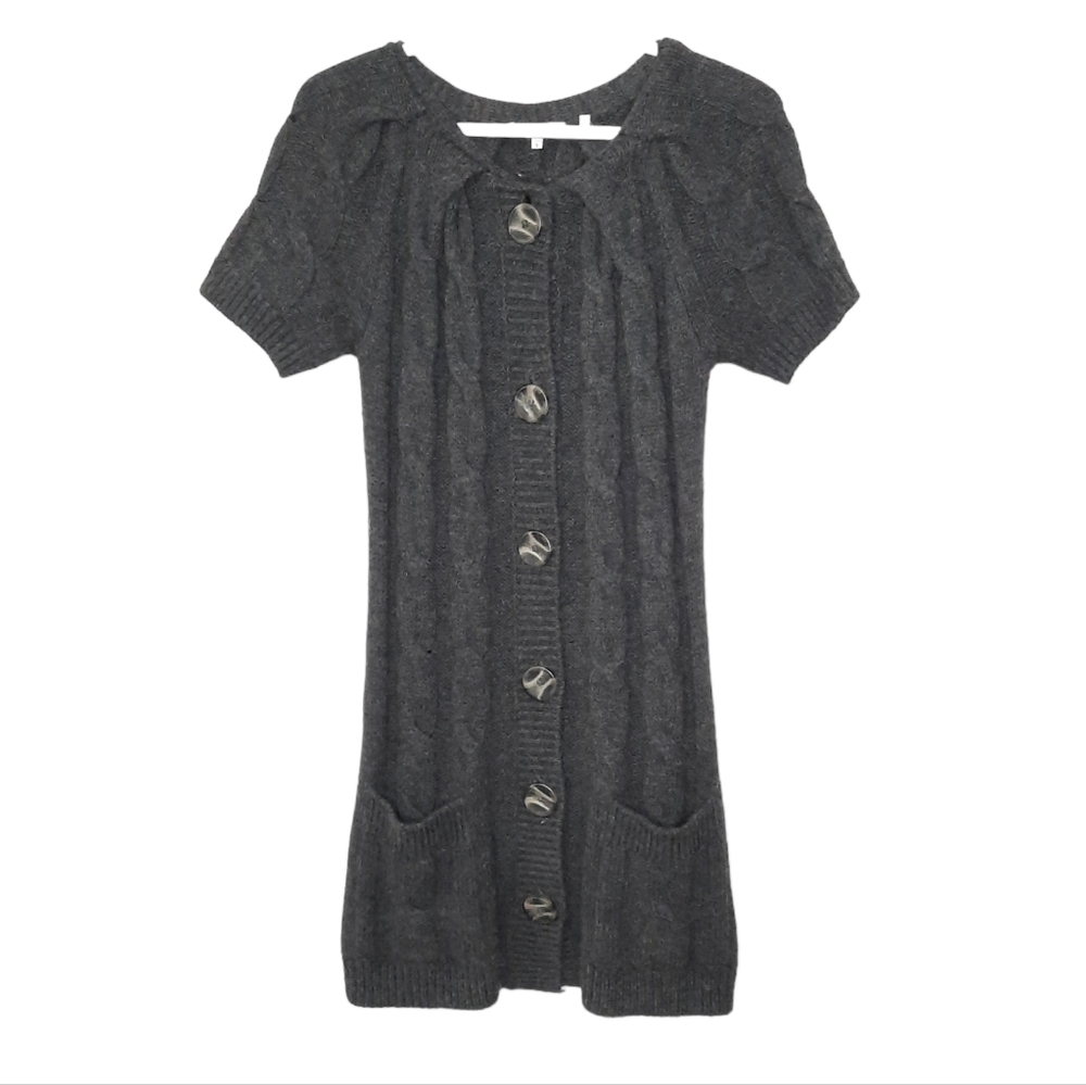 Vince Y2K Gray Alpaca Wool Button Up Cable Knit Sweater Dress Womens Size Small